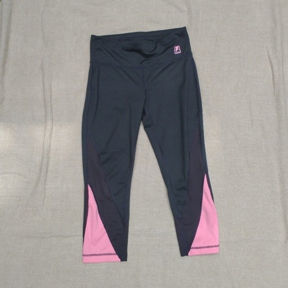 Women's Pink and Black Colorblock Activewear Capri Leggings